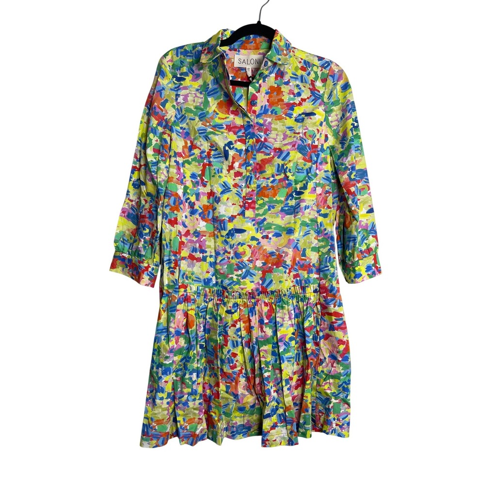 SALONI Tilly Shirt Mini Dress Size 2 NEW Summer Confetti Cotton Poplin Designer‎